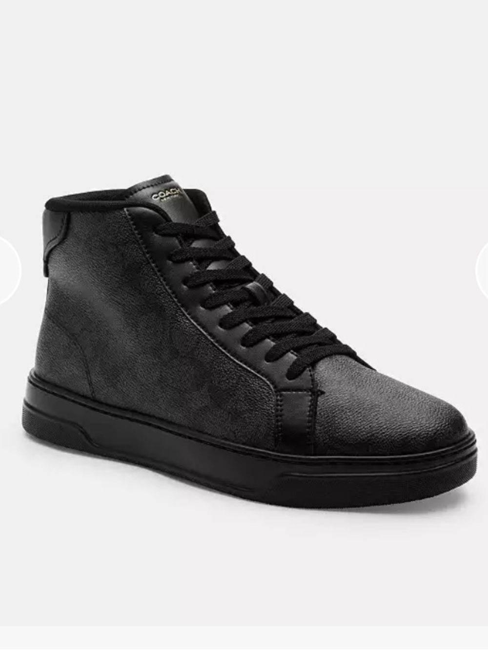 Coach High Line Sig Black Signature High Top Sneakers with Gold Logo